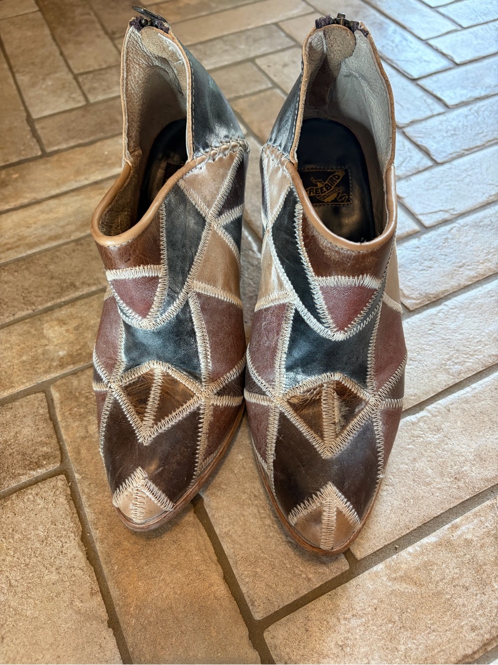 freebird Patchwork Ankle Booties in Brown, Black, Tan